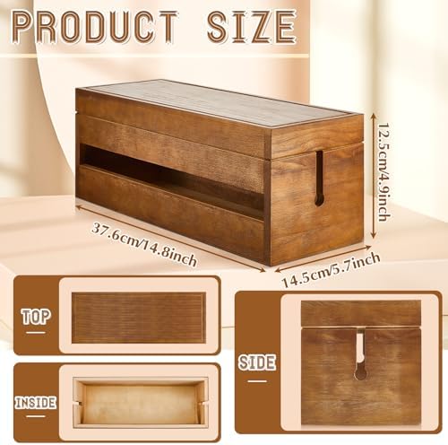 Hoteam 48 Pcs Wooden Cable Management Box Cable Organizer Box Set Power Strip Holder Cord Hider Clip Adhesive Management Ties Cord Sleeves for Desktop Home Office(Brown,Large) - Image 2