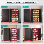 6 Tier Garage Storage Cabinet with 5 Adjustable Shelves,Metal Storage Cabinet with Lock,Red Black Metal Cabinet with Locking Doors,Steel Locker,71" Lockable Storage Cabinets for Home,Office,Garage - Image 5