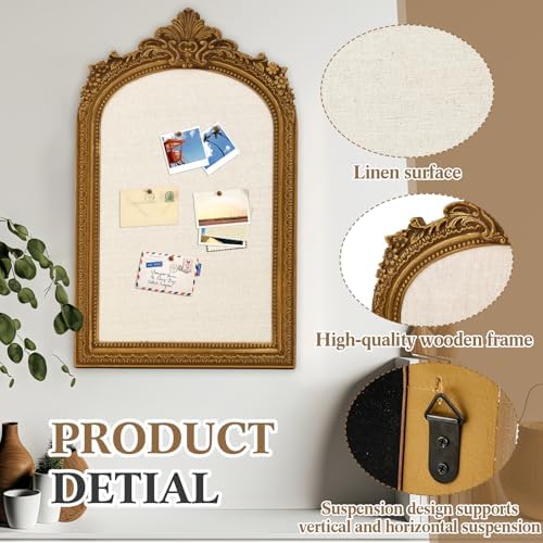Wonderjune Linen Display Pinboard, Arch, 20'' X 30'', French Gold - Image 3