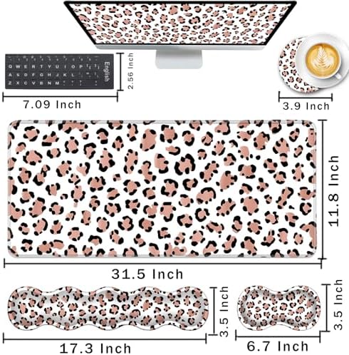 Keyboard Wrist Rest and Mouse Pad with Wrist Support Set Ergonomic Coaster,Memory Foam,Easy Typing Pain Relief,Large XL Desk Mat 31.5"x 11.8",Leopard Print - Image 2
