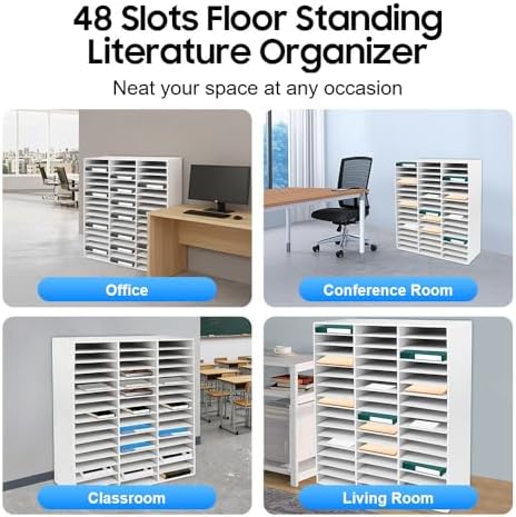 Literature Organizer with 48 Compartments, Adjustable File Sorter Mail Center, PVC Paper Storage Cabinet with Shelves for Home, Office & Classroom, White - Image 6