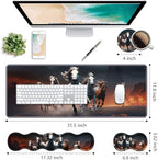 Ergonomic Keyboard Wrist Rest & Mouse Pad Wrist Rest Set, Large XXL Gaming Desk Mat 31.5"x 11.8" with Non-Slip Base, Memory Foam, Easy Typing Pain Relief for Home & Office, Running Horses - Image 2