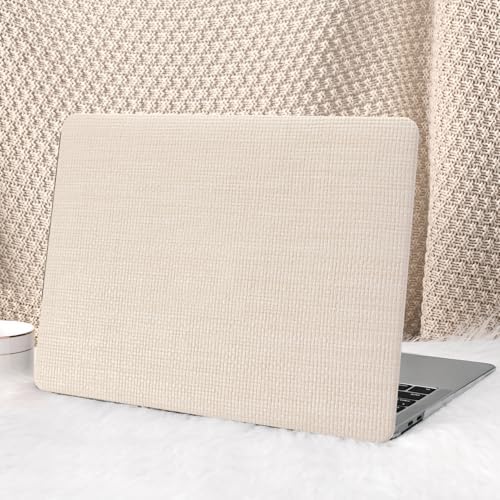 Seorsok Compatible with MacBook Pro 14inch Case 2026 2025-2021 M5 M4 M3 A3426 A3427 A3434 A3112 A3185 A3401 M2 A2779 M1 A2442,Leather Plastic Hard Shell Case&Keyboard Cover,Beige Woven No Logo Cutout by Seorsok