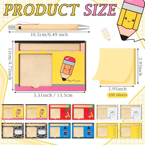 Fullhawl 36 Pcs Back to School Teacher Gifts Set Wood Sticky Note Pad Holder with Sticky Notes Bamboo Pens Pencil Apple Crayon Ruler Composition Notebook Thank You Gift for Teacher Staff Office Supply - Image 2