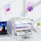 gianotter Wood Desk Organizers and Accessories with File Holder, 4-Tier Desk Accessories & Workspace Organizers with Drawer and 2 Pen Holder, Desk Reference Organizer (White, 4T with Metal Drawer) - Image 7