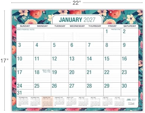 Desk PAD: 22" x 17" Large Print Desk Pad Calendar, APR 2026 - DEC 2027, 21 Months, (Teal Floral) - Image 4