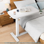 HUANUO 32Inch Bedside Table with Wheels, Height-Adjustable Rolling Computer Cart, Overbed Table with Cup Holder, Pneumatic Laptop Standing Desk for Home Office, White - Image 2