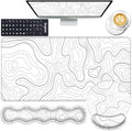 Mouse Pad,Large Pink Desk Mat, 4in1 XXL Mousepad + Keyboard Wrist Rest+Mouse Wrist Rest+Coaster Set with Ergonomic Desk Pad for Home Office Table Computer-Minimalist Topographic Map by CICPLKSE