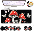 Large Keyboard Mouse Pad Set, Extended Mouse Pad+Keyboard Wrist Rest Support, Memory Foam Ergonomic Easy Typing, 4Pcs (31.5×11.8 in) Desk Pad Set for Office Home,Mushrooms and Butterflies by Unknown
