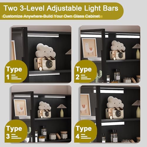 43.3" Black L Shaped Office Desk with Glass Cabinets and Drawers - Image 6