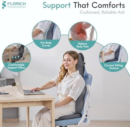 FLORICH Car Seat Cushion and Lumbar Support Pillow for Office Chair Car, Neck Headrest Pillow, Ergonomic Memory Foam, Pressure-Relieving Back Support for Car, Office Chair & Wheelchair – Gray - Image 4