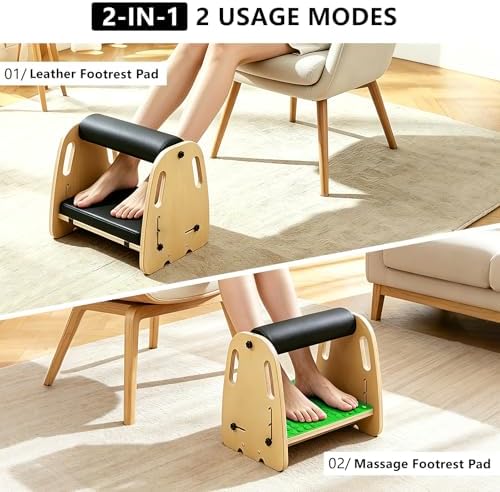 Under Desk Foot Rest,Massage & Leather Pads,3 Height Levels-Green - Image 4
