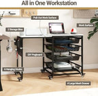 Craft Table with Wheels & Drawer,Extendable Cart with Pegboard,Black - Image 4