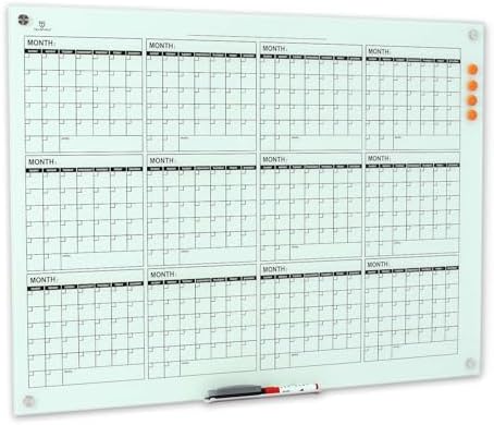 TSJ OFFICE Glass Calendar Whiteboard - 48" x 36" Yearly Planner for Wall by TSJOFFICE-WipeCleanThinkGreenWorkSmart