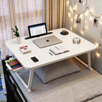 27.6" Home Office Folding Lap Desk with Drawer, Tablet Slot, Cup Holder - Fits up to 18 Inch Laptops, Bed Desk for Reading, Writing, Eating, Portable Laptop Table for Sofa, Coach, Floor (White) by VebaCidi