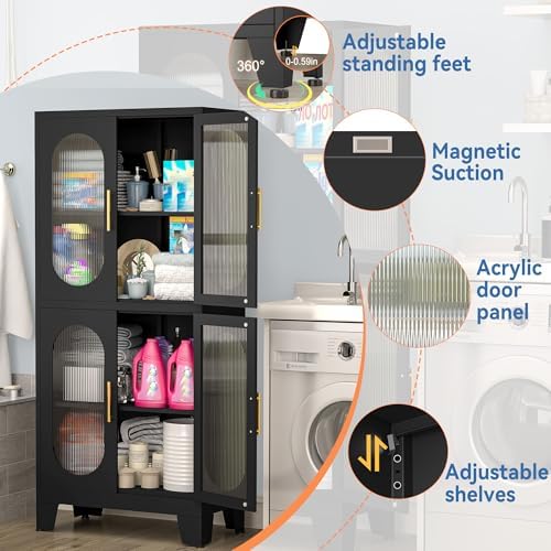 GAIOUS Black Kitchen Pantry Cabinet,Storage Cabinet with Acrylic Glass Door - Image 6