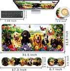 Keyboard Wrist Rest and Mouse Pad with Wrist Support Set Ergonomic Coaster,Memory Foam,Easy Typing Pain Relief,Large XL Desk Mat 31.5"x 11.8",Dog with Butterflies and Flowers - Image 2