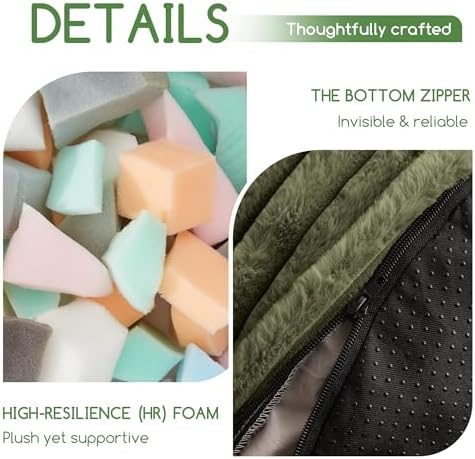 HIGOGOGO Round Stuffed Pouf Ottoman, Stripe Faux Fur Poufs with Foam Chunk Filling, Furry and Fluffy Pouf Foot Stool Storage Ottoman, 26 X 18 Floor Poufs Foot Rest for Living Room, Green - Image 4