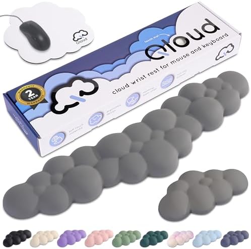 Cloud Keyboard Wrist Rest – Create-ables Qloud Cloud Wrist Rest for Computer Keyboard and Mouse, Ergonomic Memory Foam Wrist Pad with Non-Slip Base, Includes Cloud Mouse Pad – Gray by Create-ables