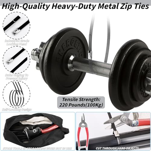 400PCS Metal Zip Ties Gun Kit, 6/8/12 Inch Heavy Duty Metal Zip Ties, Multi-Purpose Self-Locking Cable Tie Tool Set for Vehicles Farms Plants Fences Pipe Bundling, Scissors - Image 3