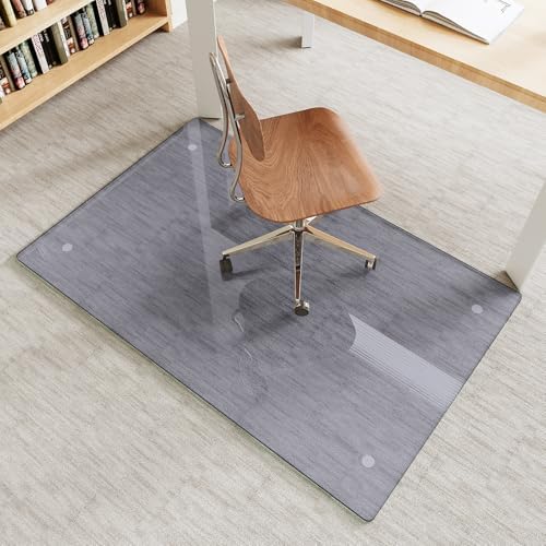 30" x 48" Gray Tempered Glass Chair Mat for Carpet & Hard Floors by MYSUNORIA
