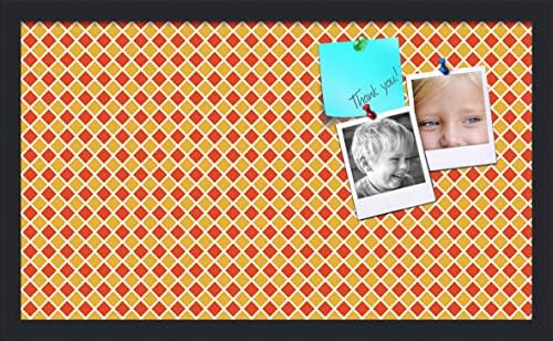 PinPix 24x14 inch Cork Bulletin Board. This Decorative Framed Pin Board Comes with Diamond Pattern in Red and Orange Design and Satin Black. Ideal for Home, Office Decor or School (PinPix-331) by PinPixBulletinBoards