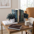 MyGift L-Shaped Decorative Bookends with Blue Artificial Eucalyptus in Modern Gray Geometric Concrete Pot – Pair for Shelf, Desk, or Nook Décor - Image 4