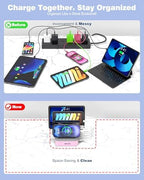 MSTJRY Charging Station for Multiple Devices : 5 Port Multi USB-A Charger Stations Multi-Device Organizer Charging Dock Designed for iPhone iPad Cell Phone Tablets (7 Short Cables Included), Pink - Image 3