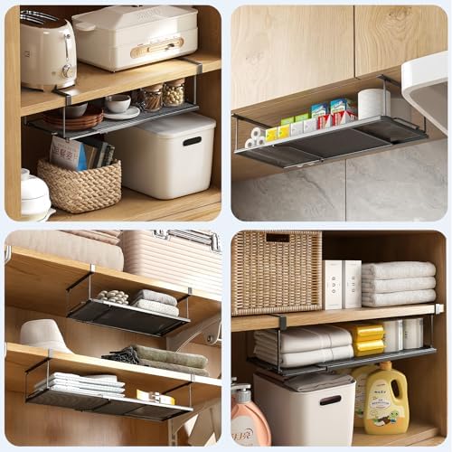 2 Pack Hanging Under Shelf Storage Basket, Expandable Organizer for Cabinets Pantry Shelves - Image 6