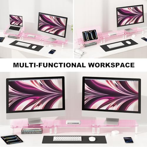 Pink Acrylic Dual Monitor Stand Riser,Laptop Riser Adjustable to 8 Angles - Image 5