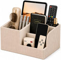 Pen Holder for Desk, 4-Compartment PU Leather Desk Organizer, Beige by LADSEA