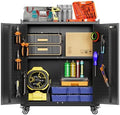 SUXXAN Storage Cabinet with Wheels and Pegboard, Rolling Garage Storage Cabinet with Locking Doors and Adjustable Shelf, Heavy Duty Steel Utility Cabinet for Home Office, Assembly Required by SUXXANFurniture