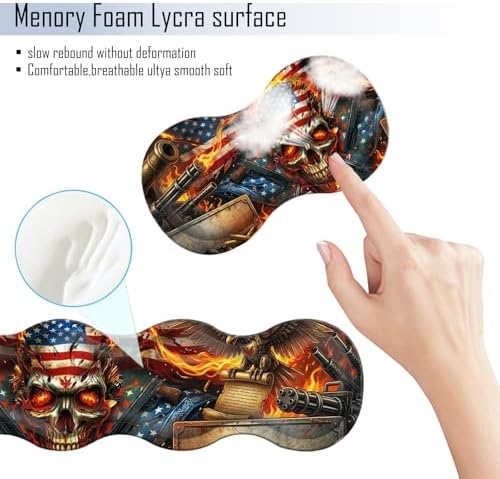 TGFEWYTJYJ Extended Gaming Mouse Pad,Memory Foam Ergonomic Keyboard Mouse Wrist Rest Support Set,Large Desk Mat with Stitched Edges,Non-Slip Base Mousepad Home Office,Flame Skull American Flag - Image 5