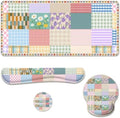 Girlcore Patchwork Desk Mat Set Pink Pastel Plaid Floral Large Mouse Pad with Wrist Rest 4in1 Desk Mat for Desktop Ergonomic Computer Desk Arm Wrist Anti-Slip Computer Mouse Pad Home Office Gaming by Unknown