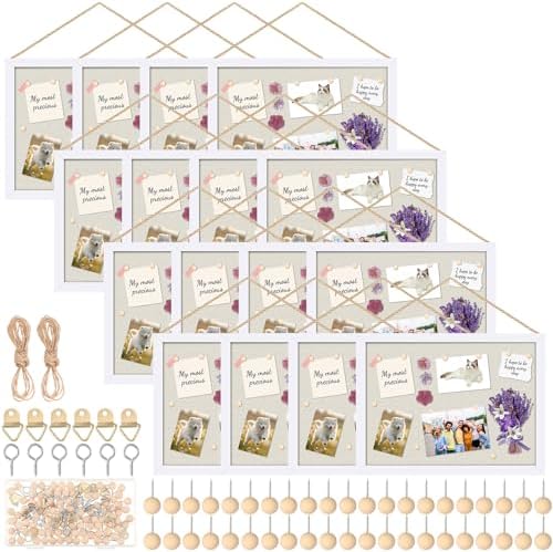 Teling 16 Pack Wood Bulletin Boards with Linen 12''x 16'' Cork Board for Walls with 160 Pushpin Decorative Wood Framed Display for School Office Home Decor (White) by Teling