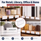 Thyle 50 Pcs Rigid Acrylic Shelf Label Holders 2 x 4 Inch Clear L-Shape Desk Name Plate & Tabletop Price Sign Stand with Sticky Dots, Library Supplies Retail Tags for Bakery Store - Image 6