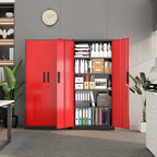 Superday 71" Lockable Steel Storage Cabinet, Locking Metal Storage Cabinets, Tall Black Red Cabinet with 2 Doors and 4 Adjustable Shelves for Garage, Home Office, Classroom, File, Easy Assemble - Image 2