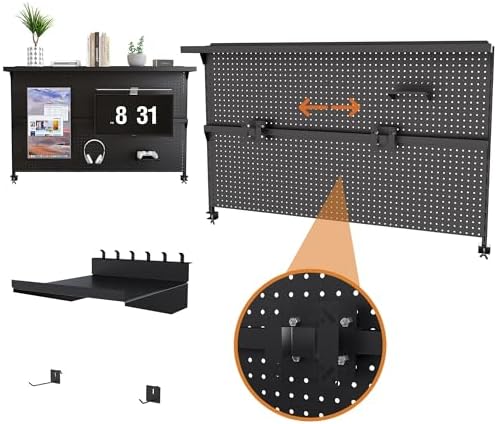 Clamp-On Metal Desk Pegboard with Dual Monitor Stand–No Drilling Needed! 59x35 Inch Steel Privacy Panel with Hooks & Movable Partition, Peg Board Wall Organizer for Gaming & Office - Image 7