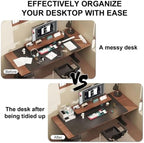 Bamboo Desk Organizer with Drawers,Wooden Desktop Storage(2 Drawers,White) - Image 3