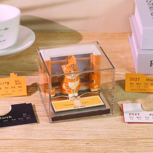 3D Calendar 2027, 3D Memo Pad Art Sticky Notes, Time Piece Calendar 2027, Creative Weekly Notepad with Light, Paper Carving Art Desktop Gift for Christmas Birthday Anniversaries (Orange Cat 2027) - Image 3