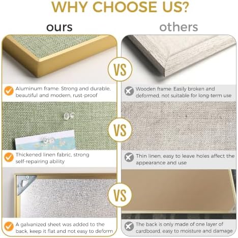 SELEAD Linen Bulletin Board 48” x 24” - Golden Aluminum Frame, Green Fabric - Image 5