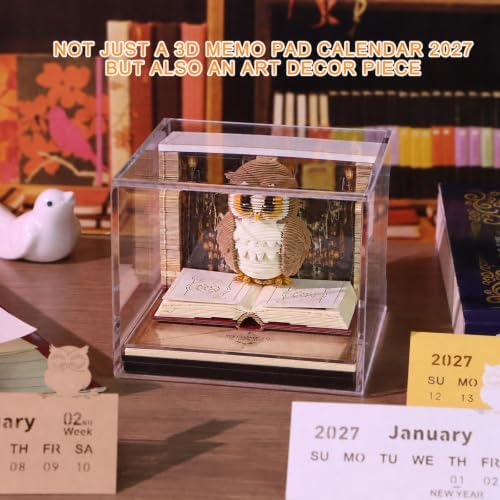 Time Piece 3D Calendar 2027, Tear Away Desk Calendar With LED Light & Tear-Off Notes for Record, Planner & Habit Tracker, Art Sculpture Calendar Gift for Office & Home Decor (Cute Owl) - Image 3