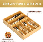 Umilife Kitchen Drawer Organizer, 12 Inch Silverware Utensil Tray Holder, Extra Deep, with Non-Slip Feet & Grooved Drawer Divider, 6 Slots Total Bamboo Wood Caddy for Flatware Cutlery Knives - Image 3