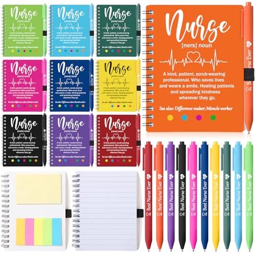Resurhang 10 Sets Nurse Appreciation Gifts Bulk 2026 Thank You Gift Notebook with Pen in Holder and Sticky Note Notepad Marker Index Tab Inspiring Journal Ballpoint Pen for Coworker Doctor by Resurhang