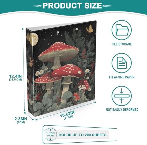 Red Mushrooms Vintage 3 Ring Binders 1.5 Inch Clear View Three Ring Binders Versatile Binder for Work School Office Supply 1 Pack - Image 5