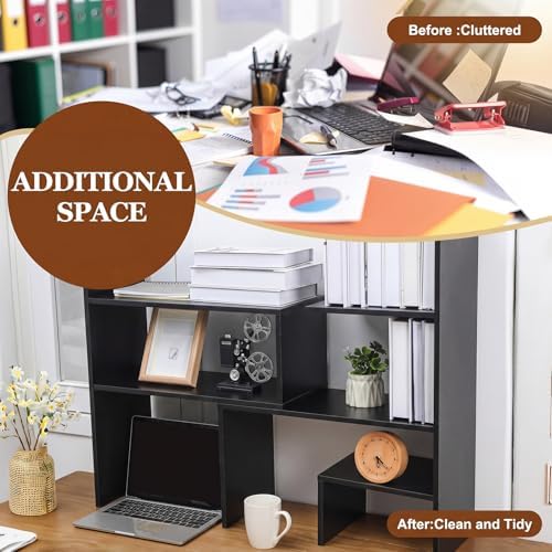 Briwooody Expandable Dorm Desk Hutch Adjustable Desktop Bookshelf,Black - Image 6