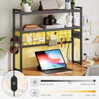 HOOBRO Desktop Bookcase, 2-Tier Office Desktop Organizer, 29.9" Wooden Storage Rack with Outlets, Display Shelf Rack with Light Strip, Desk Hutch for Office, Black BB11UDSJ01 - Image 4