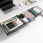 3 Pack Under Desk Drawer Slide Out Storage Organizer, Transparent Black Hidden Desktop Drawer Attachment with 3 Sizes (S/M/L), Adhesive or Screw-Mount Table Tray for iPads, Journals & Desk Accessories by TooCust