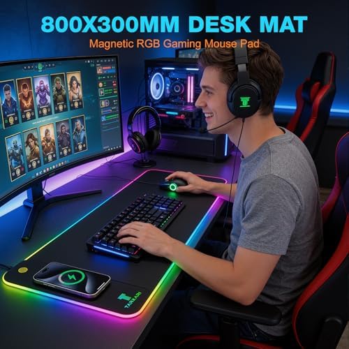 TARKARI 15W Magnetic Wireless Charging RGB Mouse Pad, 800x300mm Pure Black - Image 5