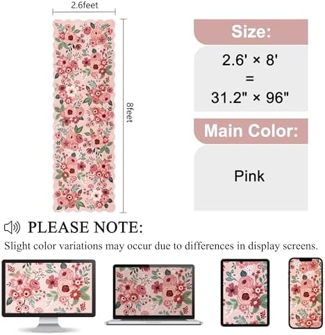 DUKINO 2.6x8 Runner Rug, Floral Washable Kitchen Rugs Non Slip, Pink - Image 2